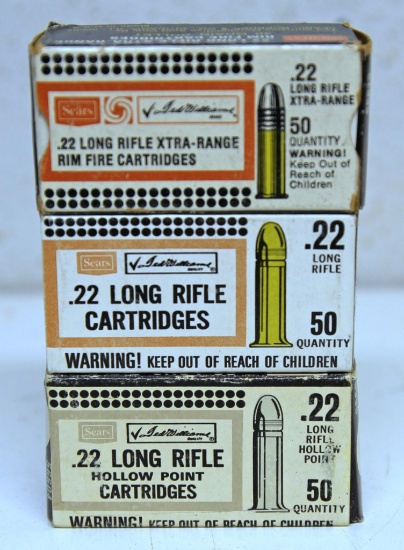 3 Different Full Vintage Boxes Sears Ted Williams .22 LR Cartridges Ammunition - 1 box Hollow Point.