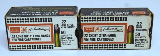 2 Different Full Vintage Boxes Sears Ted Williams .22 Cartridges Ammunition - .22 Short, .22 LR...