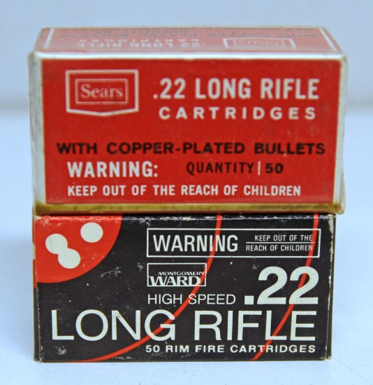 Full Vintage Box Sears .22 LR and Full Vintage Box Montgomery Ward .22 LR Cartridges Ammunition...