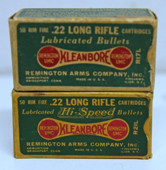 2 Full Vintage Remington Dog Bone Boxes .22 LR Cartridges Ammunition - 1 box Hi-Speed...