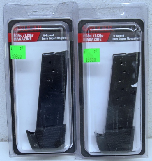 2 New Ruger 9 Round 9 mm Pistol Magazines for EC9's and LC9's...