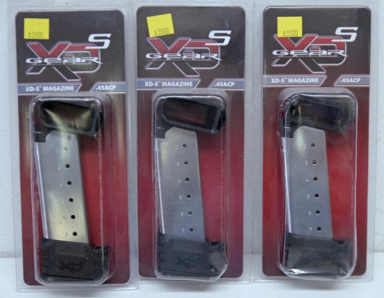 3 New Springfield Armory XD-S .45 ACP 7 Round Pistol Magazines with Extension...