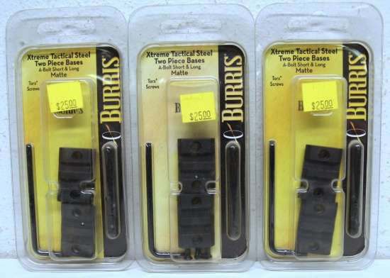 3 New Burris Xtreme Tactical Steel 2 Piece Scope Ring Bases - A-Bolt Short and Long Matte...