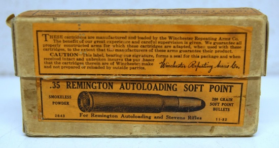 Full Vintage Two Piece Box Winchester .35 Remington Auto-loading Cartridges Ammunition...