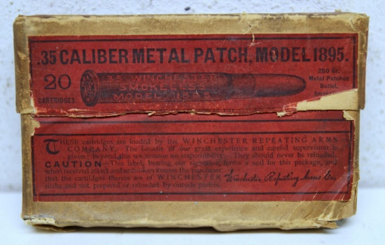 Full Vintage Two Piece Box Winchester .35 Cal. Metal Patch Model 1895 Cartridges Ammunition...