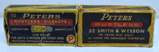 2 Full Vintage Boxes Peters .32 S&W Cartridges Ammunition - 1 box has no end flaps...