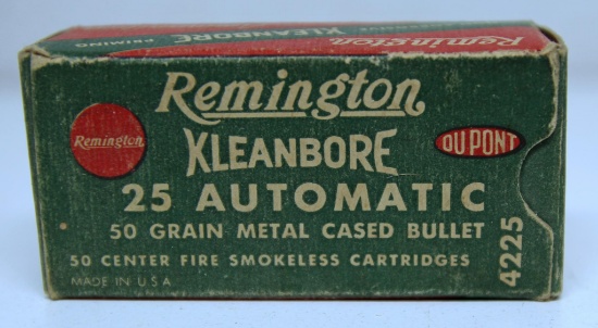 Full Vintage Box Remington .25 Automatic Cartridges Ammunition...