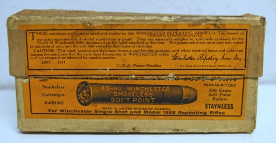 Partial Vintage Two Piece Box 8 Winchester .45-90 Winchester Cartridges Ammunition...