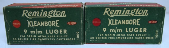 2 Full Vintage Boxes Remington 9 mm Luger 124 gr. Cartridges Ammunition...