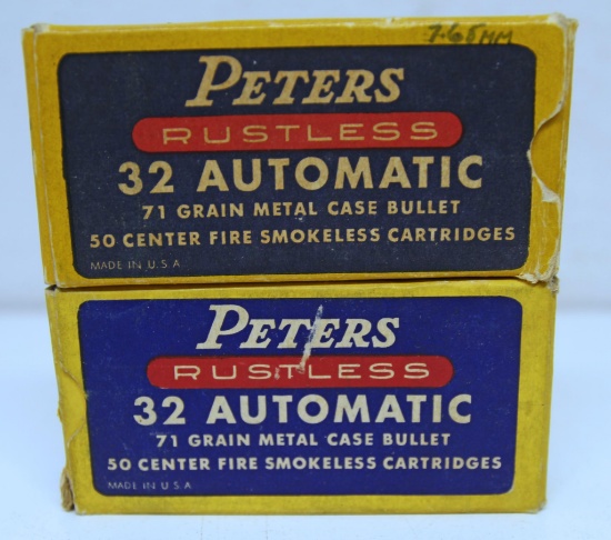 2 Full Vintage Boxes Peters .32 Automatic Cartridges Ammunition...