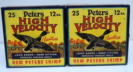 2 Full Vintage Boxes Peters High Velocity 12 Ga. 2 3/4" Shotshells Ammunition...