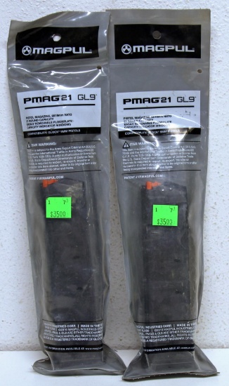 2 New Magpul...21 Round Magazines for Glock 9 mm Pistols...