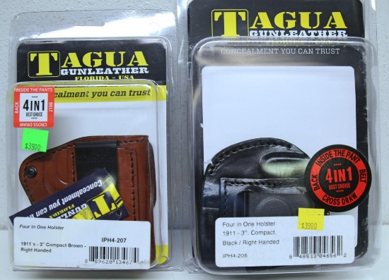 2 New Tagua 4 in 1 Leather Holsters for 1911's 3" Compact Right Hand - Black and Brown...