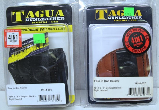 2 New Tagua 4 in 1 Leather Holsters for 1911's 3" Compact Right Hand - Black and Brown...