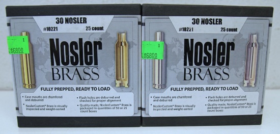 2 Full Boxes of 25 Nosler Brass .30 Nosler...Unprimed Brass for Reloading - Fully Prepped and Ready 