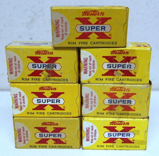 7 Full Vintage Boxes Western Super X .22 LR Cartridges Ammunition - 3 are Hollow Point