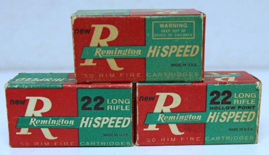 3 Full Vintage Boxes Remington .22 LR Cartridges Ammunition - 2 are Hollow Point