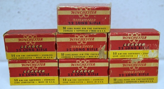 7 Full Vintage Boxes Winchester Super Speed .22 LR Cartridges Ammunition - Damage to some of the