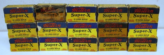 15 Full Vintage Boxes Western Super-X .22 LR Cartridges Ammunition - Some boxes with damage...