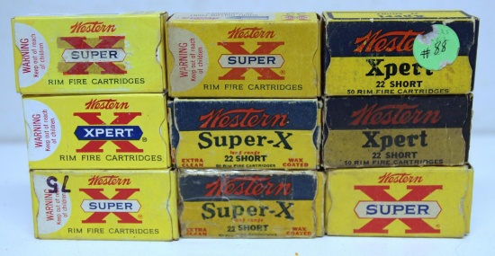 9 Full Mixed Vintage Western .22 Short Cartridges Ammunition - Some boxes have damage...