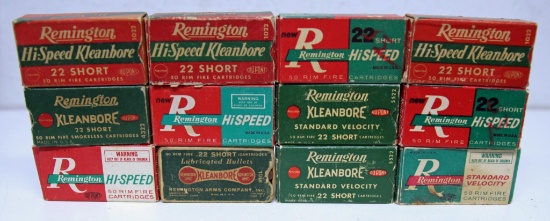 12 Different Full Vintage Remington .22 Short Cartridges Ammunition...