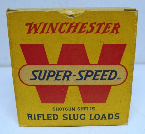 Full Vintage Box Winchester Super-Speed 12 Ga. 2 3/4" Rifled Slug Loads Shotshells Ammunition...