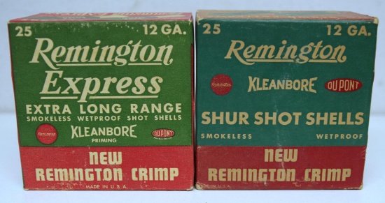 2 Different Full Vintage Boxes Remington 12 Ga. Shotshells Ammunition - 1 Remington Express, 1