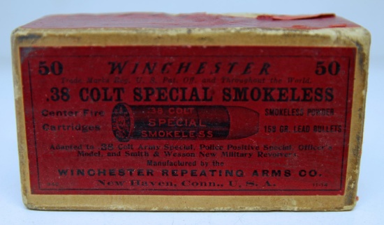 Partial Vintage Two Piece Box of 17 Winchester .38 Colt Special Cartridges Ammunition...
