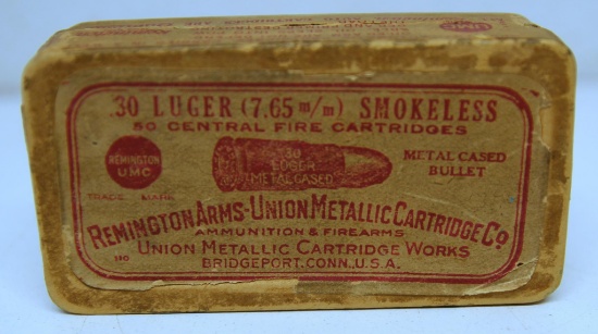 Partial Vintage Two Piece Box of 49 Remington UMC .30 Luger Cartridges Ammunition...