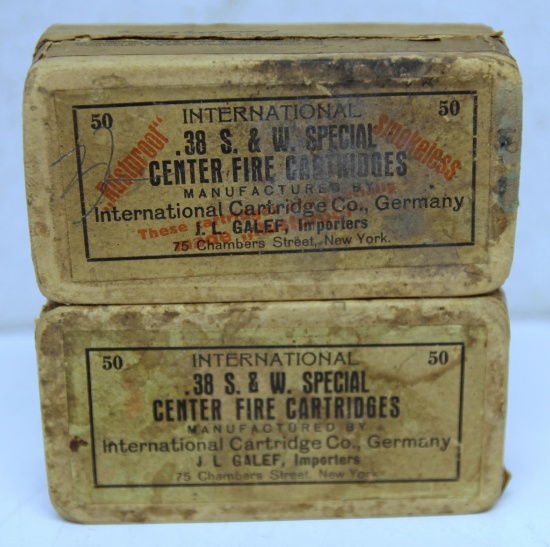 Full and Partial Vintage Two Piece Box of 39 International Cartridge Co. Germany .38 S&W Special