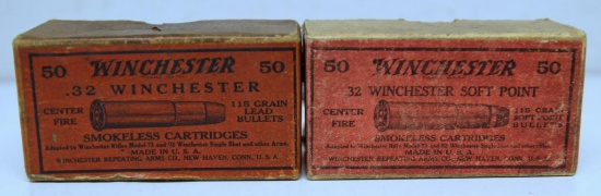 2 Partial Vintage Two Piece Boxes Winchester .32 Winchester Cartridges Ammunition - 1 box 36, 1 box