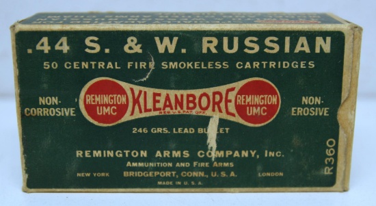 Partial Vintage Remington Dog Bone Box of 28 .44 S&W Russian Cartridges Ammunition...