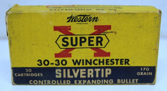 Full Vintage Box Western Super X .30-30 Winchester Silvertip 170 gr. Cartridges Ammunition...