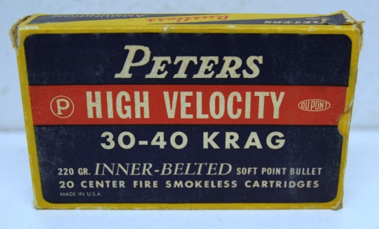 Full Vintage Box Peters .30-40 Krag 220 gr. SP Cartridges Ammunition - Box has 1 loose end flap...