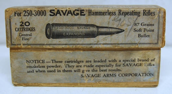 Full Vintage Two Piece Box Savage .250-3000 Savage Cartridges Ammunition - 1 Round says S.A. Corp.