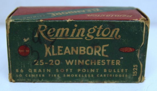 Full Vintage Box Remington .25-20 Winchester Cartridges Ammunition - 1 loose end flap...
