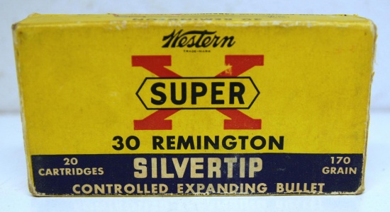 Full Vintage Box Western Super X .30 Remington SilverTip Cartridges Ammunition...
