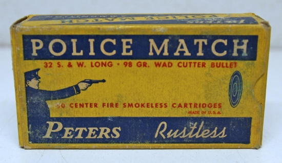 Vintage Box Peters Police Match .32 S&W Long Cartridges Ammunition - 30 Rounds Plus 20 Rounds Fired