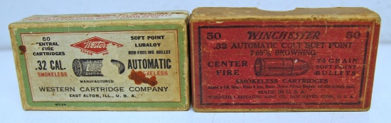 Vintage Two Piece Box Western .32 Cal. Automatic 18 Rds. Cartridges Ammunition and Empty Two Piece