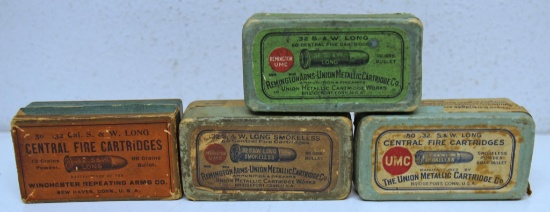 4 Different Partial Vintage Two Piece Boxes .32 S&W Long Cartridges Ammunition - UMC 5 Rds.,