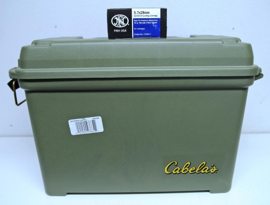 20 FN Boxes 50 Rds. Each (1,000 Rounds) 5,7x28 mm Cartridges Ammunition in Cabela's Ammo Can...