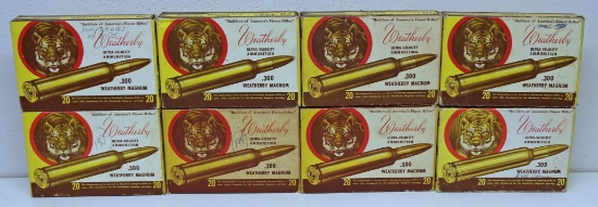 8 Weatherby Tiger Boxes .300 Weatherby Magnum Cartridges Ammunition - Some Boxes have writing on