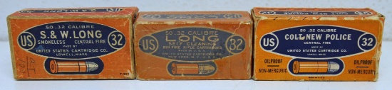 3 Vintage U.S. Cartridge Co. Cartridge Boxes Cartridges Ammunition - Two Piece Box 31 Rounds S&W .32