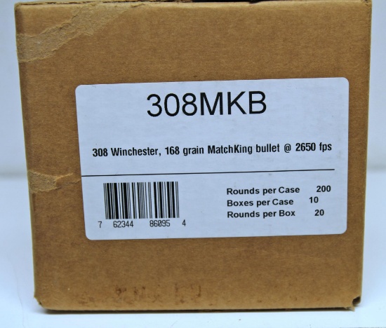 200 Round Case (10 Boxes of 20) Fiocchi .308 Winchester 168 gr. MatchKing Bullet Cartridges