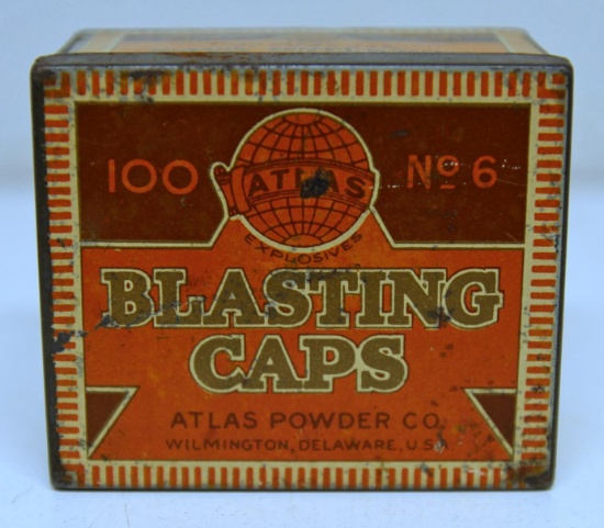 Old Atlas Powder Blasting Caps Tin Box...
