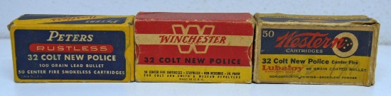 3 Different Vintage Partial Boxes .32 Colt New Police Cartridges Ammunition - Peters 39 Rds.,