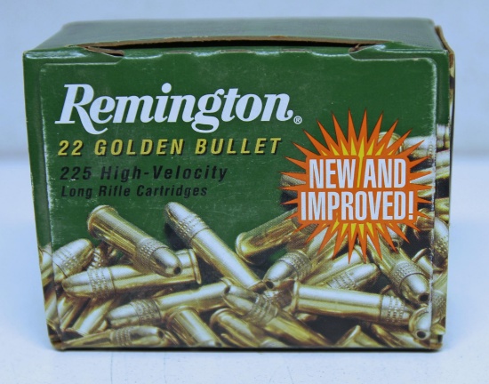 Full Box 225 Rounds Remington .22 LR Golden Bullet High Velocity Hollow Point Cartridges Ammunition.