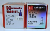 Full Box 100 Hornady Varmint .22 Cal. .224 Dia. 45 gr. HP/BEE Bullets, Full Box 100 Hornady Varmint
