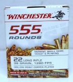 Full 555 Round Box Winchester .22 LR 36 gr. Hollow Point Cartridges Ammunition...