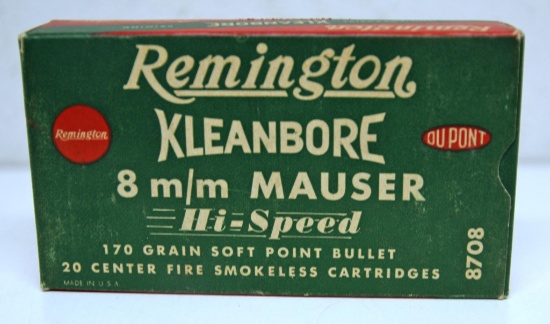 Full Vintage Box Remington 8 mm Mauser 170 gr. SP Cartridges Ammunition...
